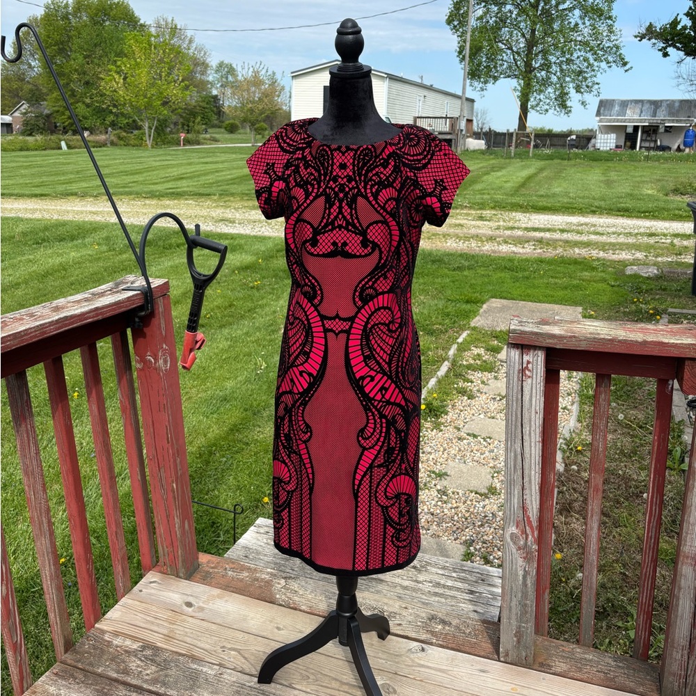 Worthington Red and Black Bodycon Midi Dress